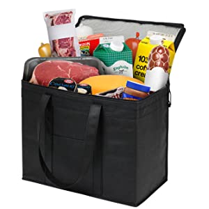 Foldable Insulated Shopping Bags Groceries Sturdy Zipper Washable Stands Coller Bag 6
