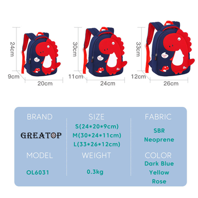3d Dinosaur Waterproof Kids Backpack Cartoon Children School Bags OEM