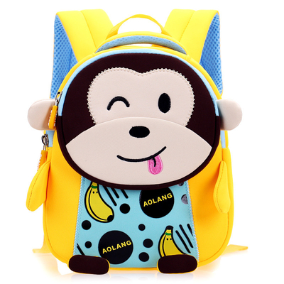 Monkey Waterproof Kids Backpack Neoprene 3D Cute Cartoon Anti Lost Schoolbags 2 Sizes