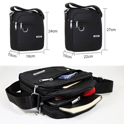 Travel Shoulder Messenger Bag 2 Sizes Black Nylon Crossbody Bag Casual Waterproof