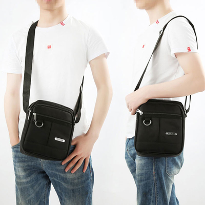 Travel Shoulder Messenger Bag 2 Sizes Black Nylon Crossbody Bag Casual Waterproof