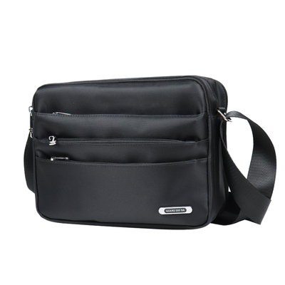 Black Shoulder Messenger Bag Multi Pocket Crossbody Bag Casual Nylon