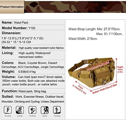 Molle Tactical Waist Bag Military Waist Pack For Outdoors Walking Running Hiking Camping