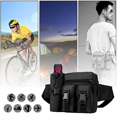 Military Utility Waterproof Bum Bag Canvas Waist Pouch With Bottle Holder