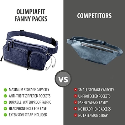 6 Pockets Fashion Fanny Pack Hiking Cute Waist Bag