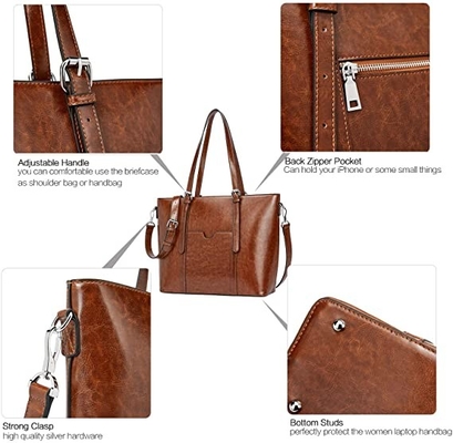 Vintage Womens Leather Messenger Bag 15.6 Inch Laptop Tote Bag