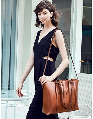 Vintage Womens Leather Messenger Bag 15.6 Inch Laptop Tote Bag
