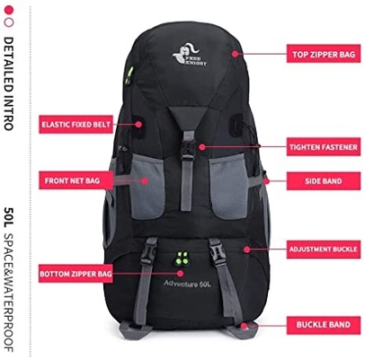50l Lightweight Water Resistant Hiking Backpack For Climbing Camping Touring