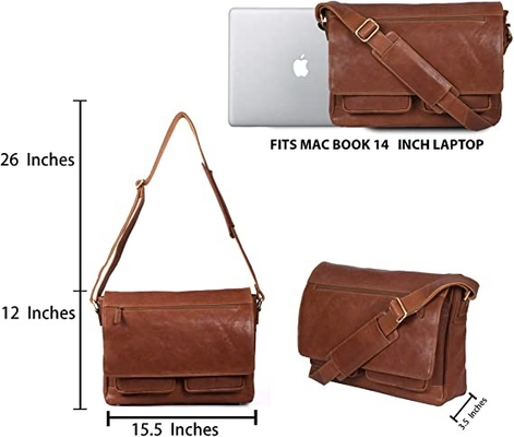 14inch Laptop Womens Leather Messenger Bag Canvas Cowhide 400g