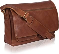 14inch Laptop Womens Leather Messenger Bag Canvas Cowhide 400g