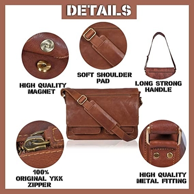 14inch Laptop Womens Leather Messenger Bag Canvas Cowhide 400g