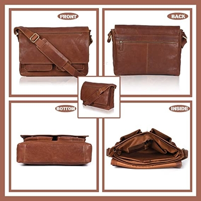 14inch Laptop Womens Leather Messenger Bag Canvas Cowhide 400g