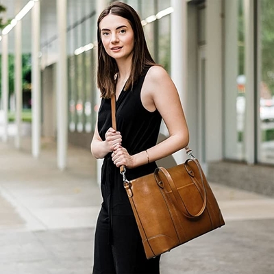 15.6 Inch Laptop Leather Tote Bag For Women PU Polyester Material