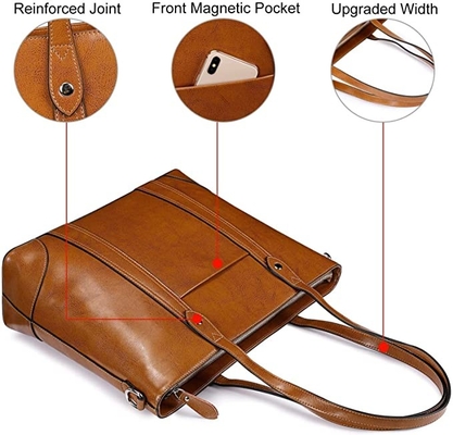15.6 Inch Laptop Leather Tote Bag For Women PU Polyester Material