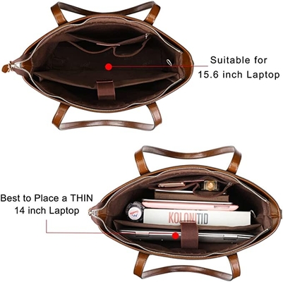 15.6 Inch Laptop Leather Tote Bag For Women PU Polyester Material