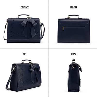 Women'S Vegan Leather Laptop Bag Shoulder Computer Satchel Bag Detachable Bow