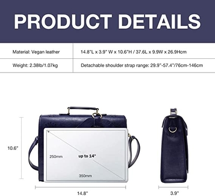 Women'S Vegan Leather Laptop Bag Shoulder Computer Satchel Bag Detachable Bow