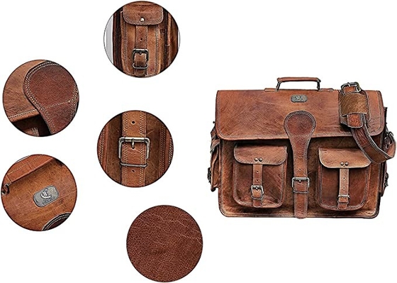 400g 14 Inch Vintage Handmade Leather Messenger Bag For Laptop Briefcase
